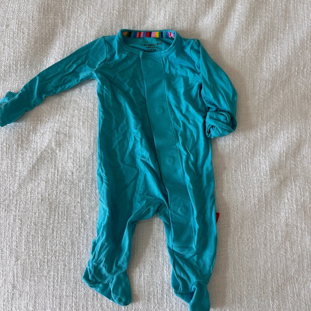 Magnetic me footies teal blue. 0-3 months never been worn washed once